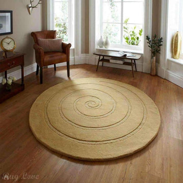 Spiral Modern Plain Hand Woven Carved Hi-Low Wool Round Gold Rug-Think Rugs-Rug Love - The Most Loved Rug Store